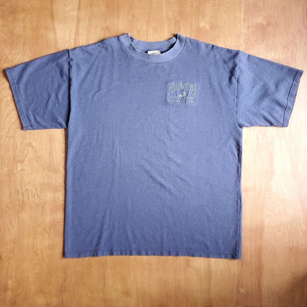 Vintage Yellowstone National Park  T Shirt Mens 3X (Fits XL) Blue Stripe Elk - Picture 3 of 8